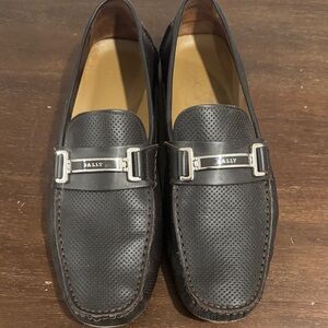 Bally Perforated Brown Leather Slip-On Loafers